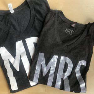 MRS Bride and MR Groom Matching V-neck T-Shirts